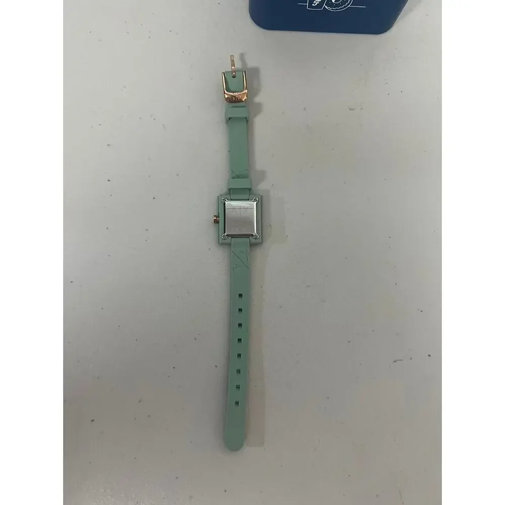 Armani Exchange AX4404 Women Square Watch Gray Silicone Strap Rose Gold